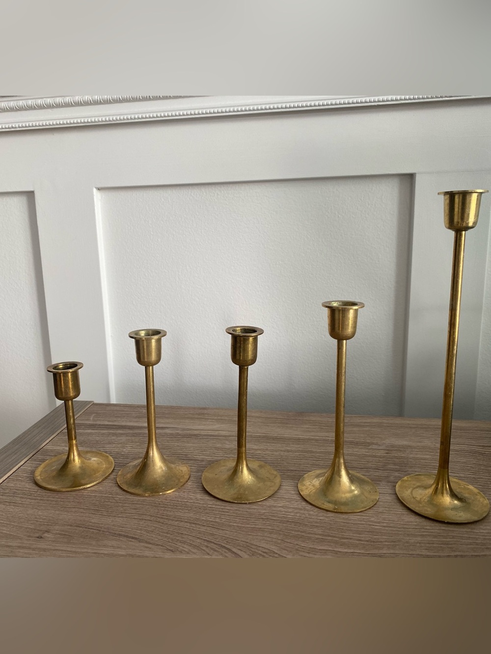 Vintage stair-step Brass candlesticks (5)